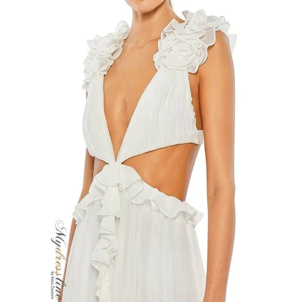 Mac‎ Duggal 55688 Chiffon White Cut-Out Waist Ruffle Mini Dress Size 6 MSRP $348 - Image 3