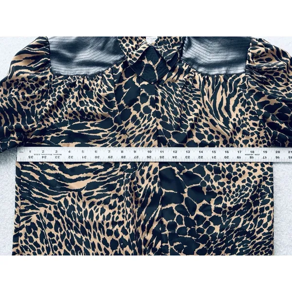 Vintage 80s Animal Print Women's Size 7/8 Blouse Top Shirt - Faux Leather Retro - Image 7