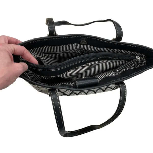 Nine West Womens Black and White Large Handbag Shoulder Bag SKU 1460 - Image 4