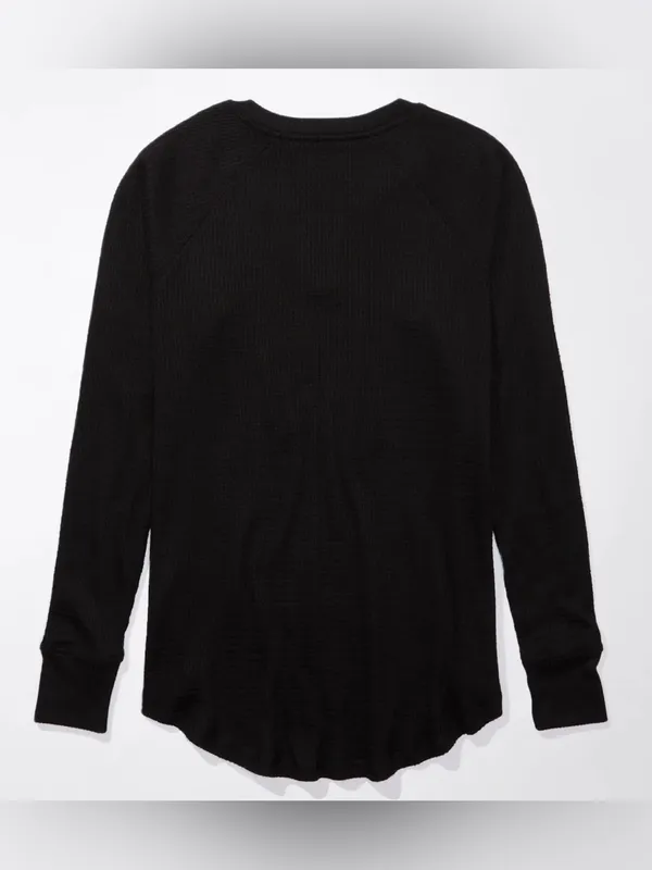 American Eagle Outfitters AE Black Long-Sleeve Waffle Plush Tee Shirt - size XL - Image 14