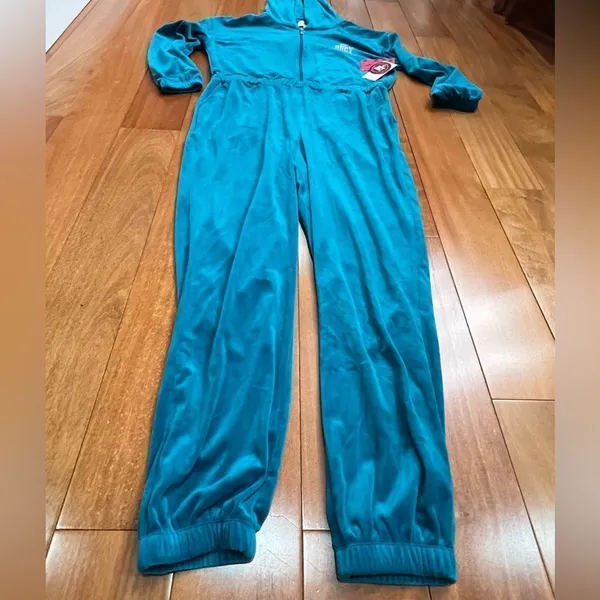 NWT Juicy By Juicy Couture Jumpsuit peacock Velour‎ Hooded Long Sleeve Zip Up L - Image 5