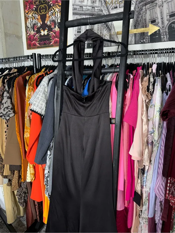 ELLIATT Brynn Black Satin Halter Cutout Maxi Gown Womens XS EUC - Image 14