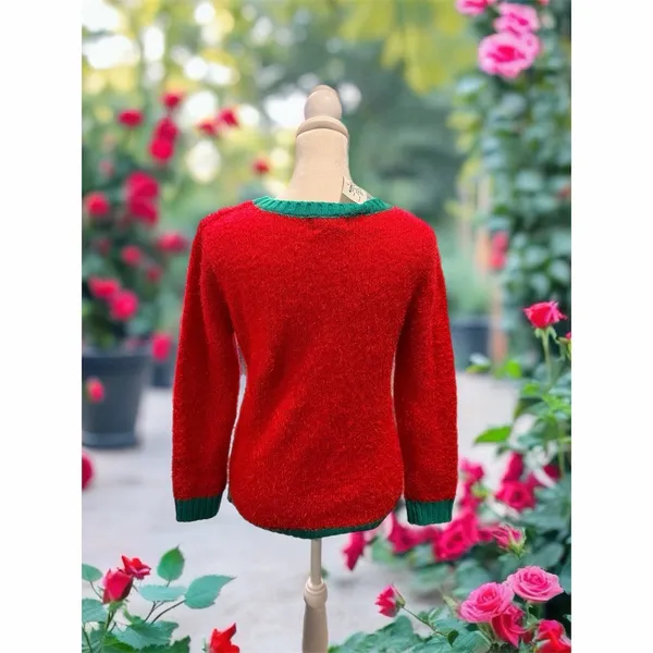 It's Our Time Ugly Christmas Sweater Womens L Red Llama Pom Pom Pullover - Image 4