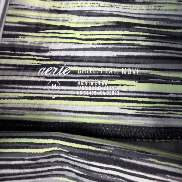 Aerie Chill Play Move Leggings Neon Yellow Black Space‎ Dye High Waisted Medium - Image 3