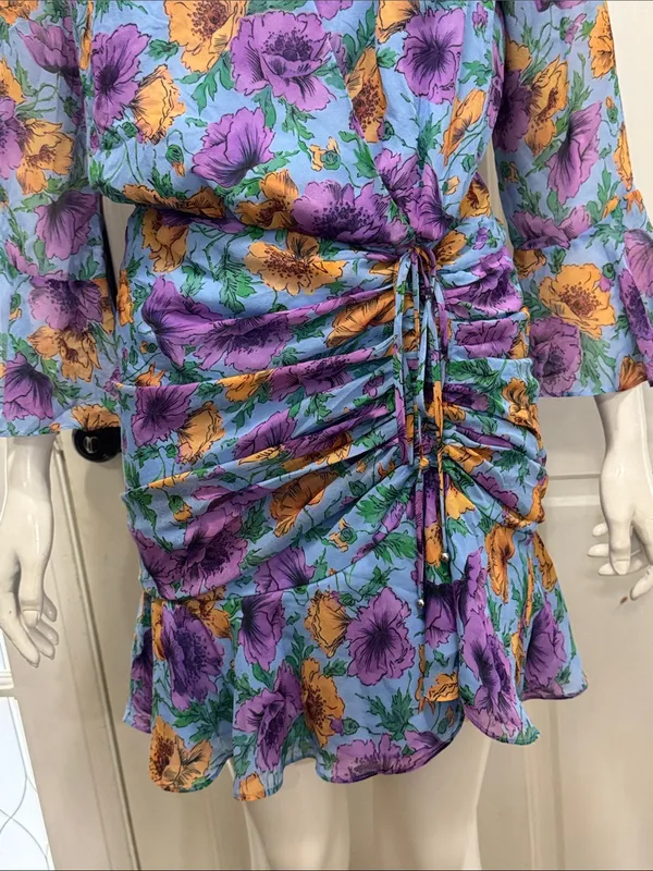 VERONICA BEARD 100% Silk Sean Floral-Printed Ruched Dress | Size 6🌸 - Image 6