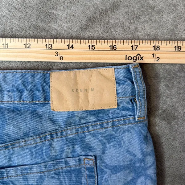 H&M‎ 90s Floral Denim Mini Skirt Frayed Hem Blue Y2K Grunge Button Fly Size 10 - Image 12