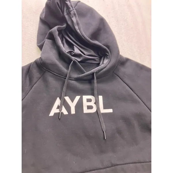AYBL Crop Hoodie Womens Medium Black Raglan Sleeve‎ Logo Pullover - Image 2