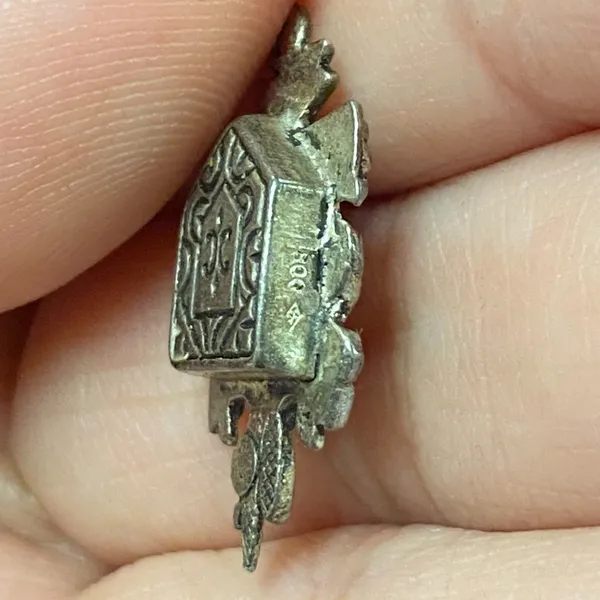 Vintage 800 Silver Cookoo Clock Bird Charm Pendant - Image 3