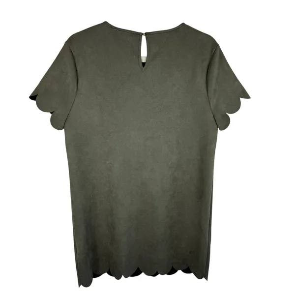 Entro‎ NWOT Green Faux Suede Short Sleeve Scalloped Hem Dress Size M - Image 2