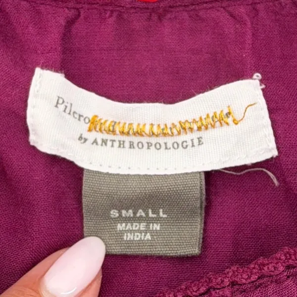 Anthropologie Pilcro Embroidered Swiss Dot Peasant Blouse Berry Magenta Small S - Image 8