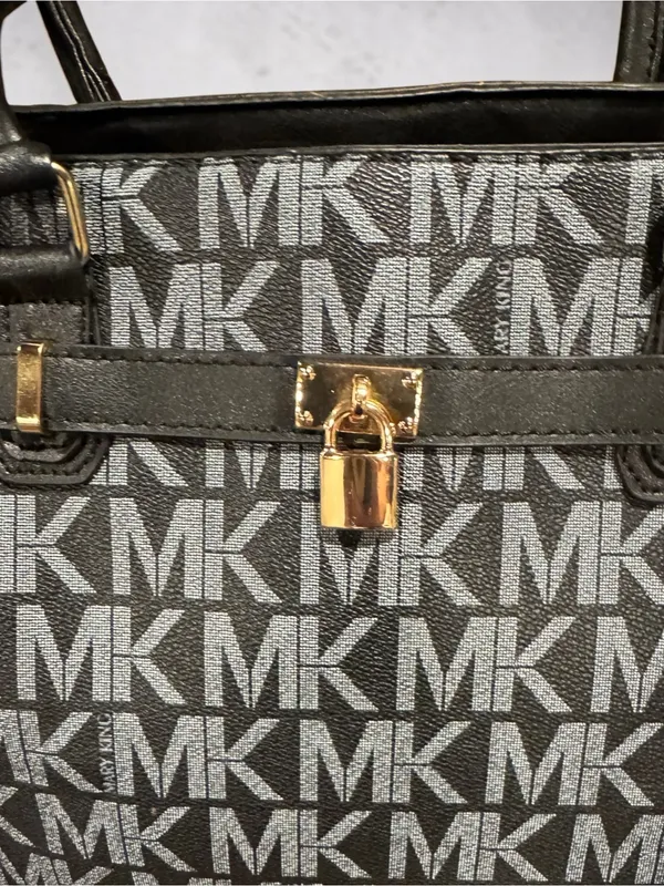 Mary King Black Signature Satchel - MK Logo Shoulder Bag - Image 4