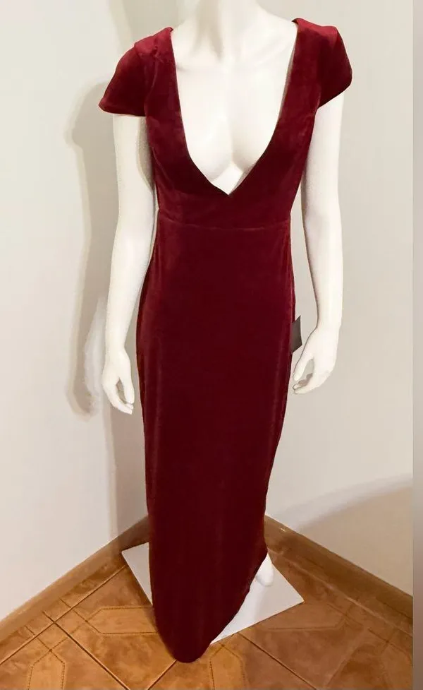 Feeling Flawless Burgundy Velvet V-Neck Maxi Dress Lulus Size S - Image 6