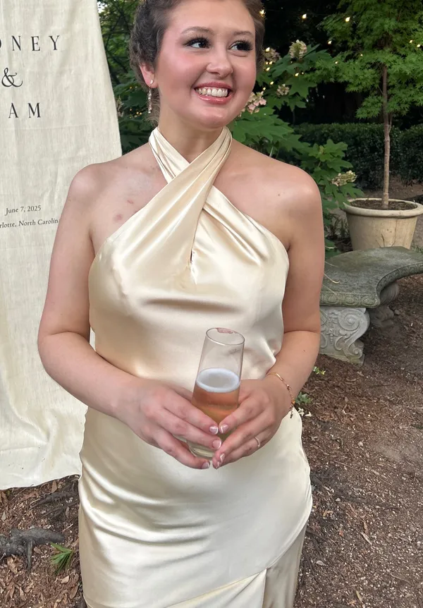 Pale yellow satin dress - Image 2
