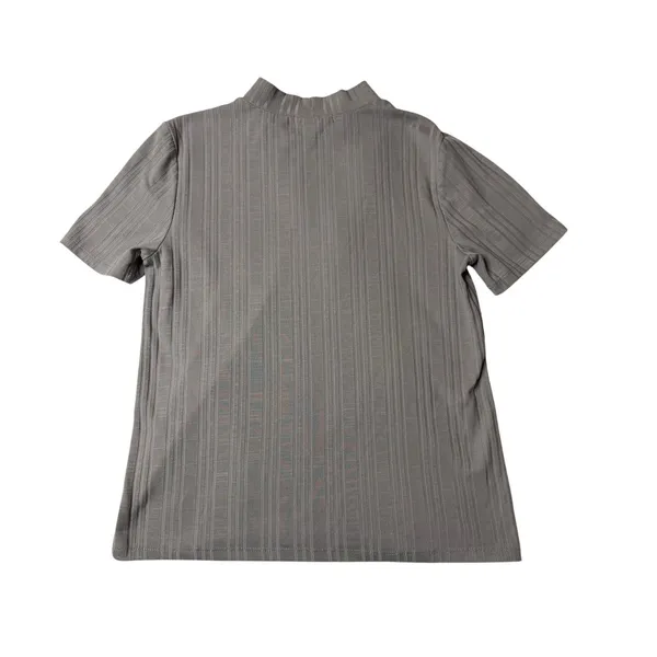 Forever 21 Womens Large Gray Ribbed Mock Neck Short Sleeve Fitted Top - Image 5