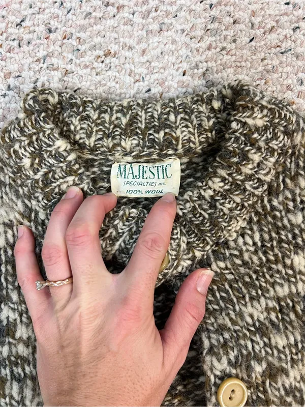 Majestic Marled Olive & Cream Button Cardigan vintage wool - Image 3