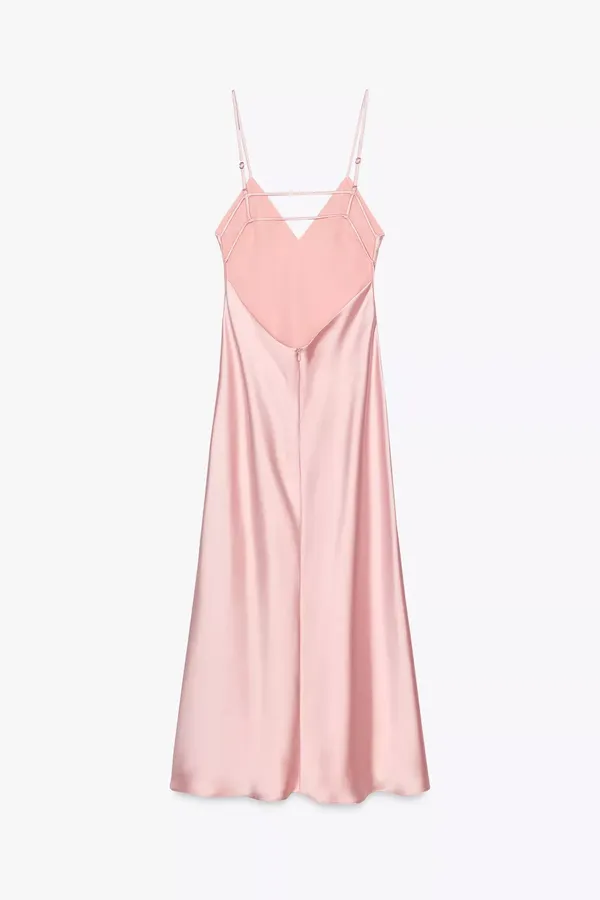 Zara Pink Satin Slip maxi Dress evening party cocktail wedding - Image 8