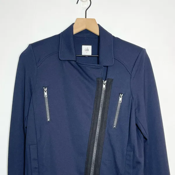 CAbi Moto Chance Jacket Women's‎ Size Small Navy Blue Asymmetrical Zipper - Image 5