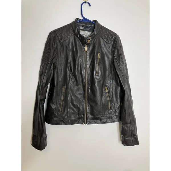 Levi Strauss Moto Jacket Womens Size M Brown Good Faux Leather Quilted Edgy - Image 3