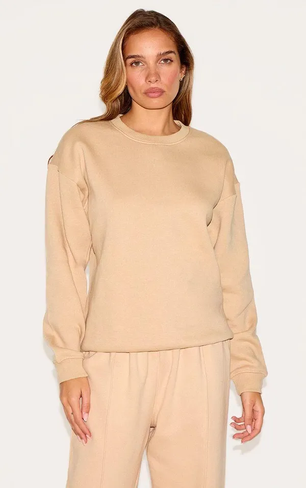 Pretty Little Thing Sand Oversized Plain Fit Sweatshirt - Image 2