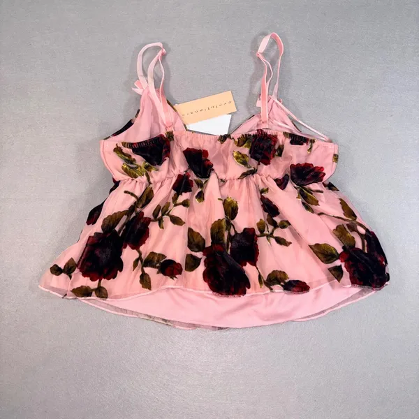 Evolutionary Pink Velvet Rose Burnout Babydoll Cami Top Y2K Large NWT - Image 2