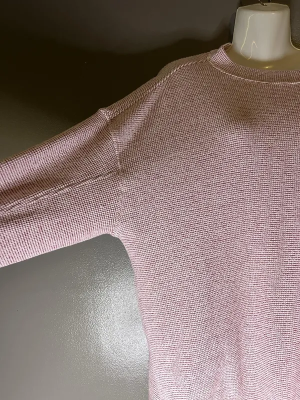 Aerie Sweater Womens Medium Pink Striped Waffle Knit Crew Neck Pullover Cozy - Image 5