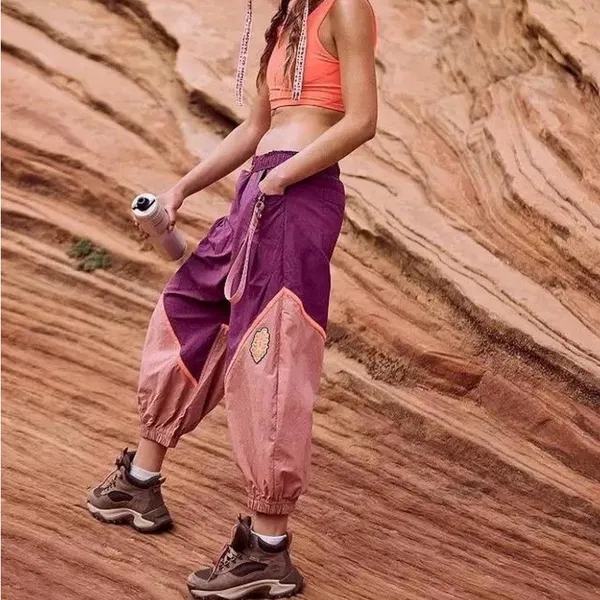 Colorblock Free People Movement Joggers in Plum and Dusty Pink - Image 3