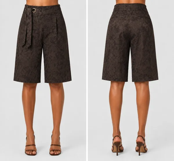 Cache Brown Jacquard Self Belt Walking Bermuda City Short Pant Textured NWT $88 - Image 2