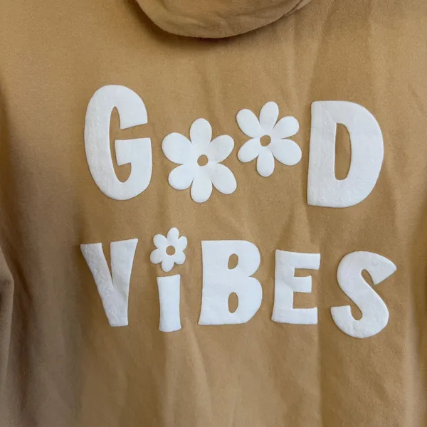 Hippie Rose Good Vibes Full Zip Hoodie and‎ Wide Leg Sweatpants Set Tan Large Loungewear - Image 6