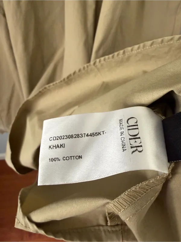 Cider Khaki 100% Cotton Wrap-Front Long Sleeve Midi Dress - Image 9
