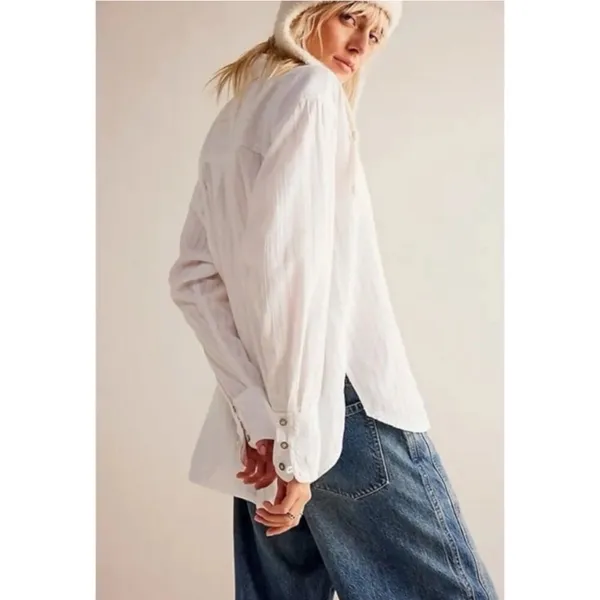 Free People Menswear Oversized Tuxy Vibes Shirt Optic White Size Medium Bohemian - Image 5