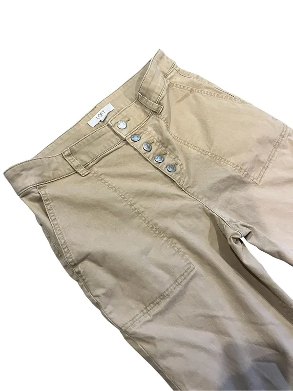 LOFT Beige Ankle Cropped Button-Front Pants - Image 4