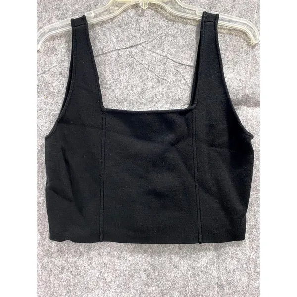 House of Harlow 1960 Black Knit Square Neck Cropped‎ Tank Top Medium Boho Chic - Image 2