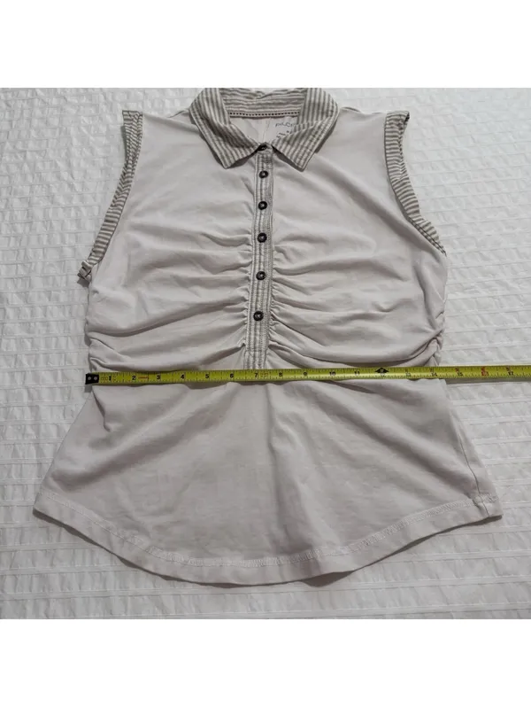 Pilcro Ruched Varsity Polo Tank Top Sleeveless Off White Sz M Medium - Image 4
