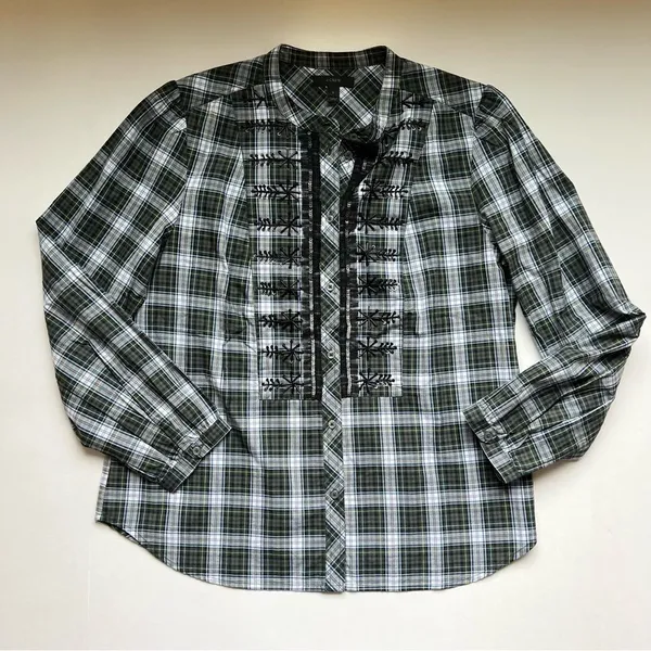 J Crew Embellished Button-Up Shirt in Forest Tartan Glen Plaid Size Small NWOT - Image 2