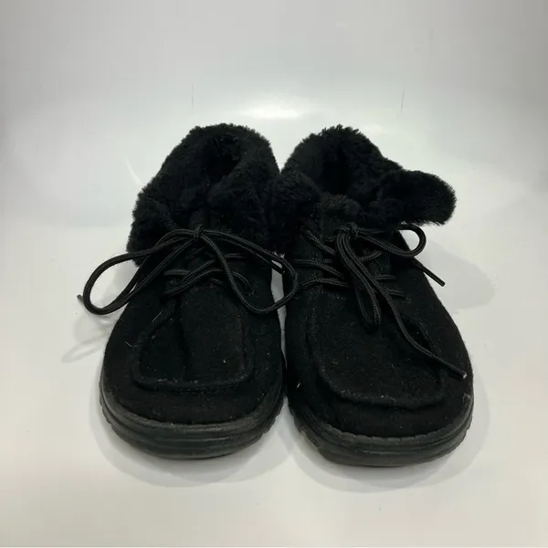 Hey Dude‎ Britt all black faux fur lace up fold over shoes women’s size 7 - Image 2