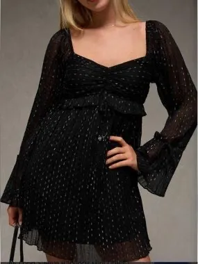 American Eagle Black Sheer Long-Sleeve Mini Dress - Image 5