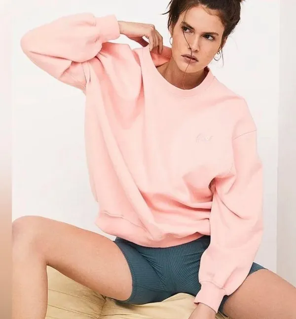 NWT For Love & Lemons Alex Peach Pullover Sweatshirt M Winter Pink Floral - Image 2