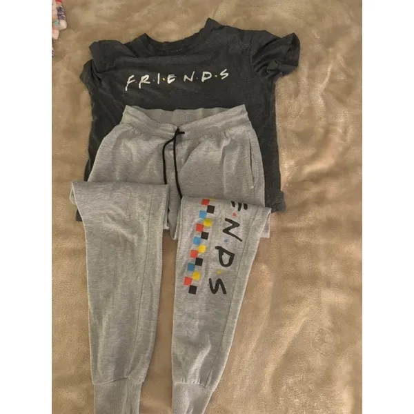 Friends Television Series Womens Lounge Set Gray Graphic Tee Joggers Small (C) - Image 2