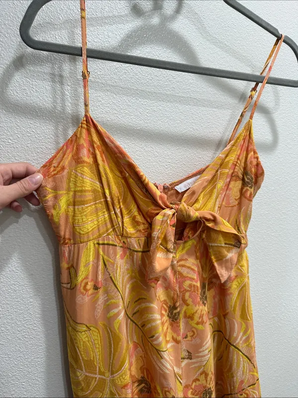 Olivaceous Yellow and Peach Floral Maxi Dress - Image 3