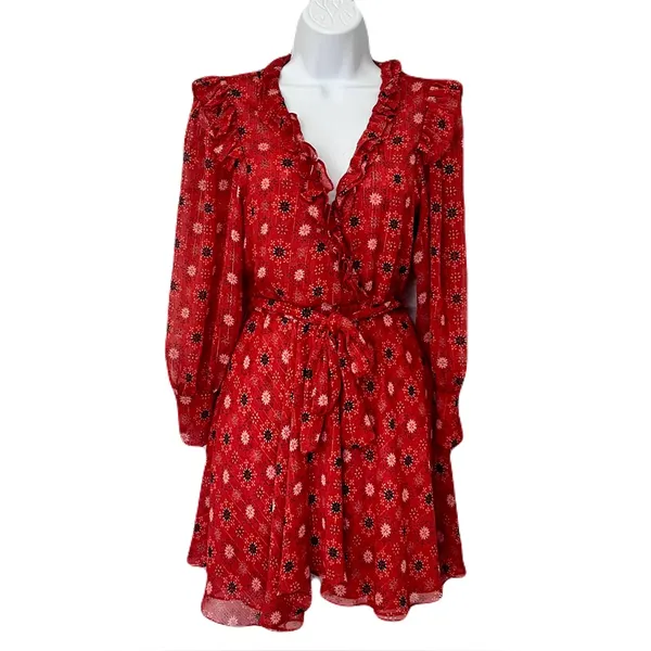 Misa Red ‘Veruka’ Long Sleeve Ruffle Mini Dress in Floral “Maravi Dots”, Size XS - Image 3