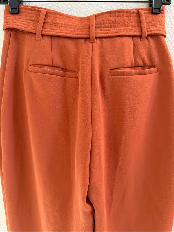Aritzia Tie Front Burnt Orange Ankle Cropped Front Back Pocket Pants Size 2 - Image 7