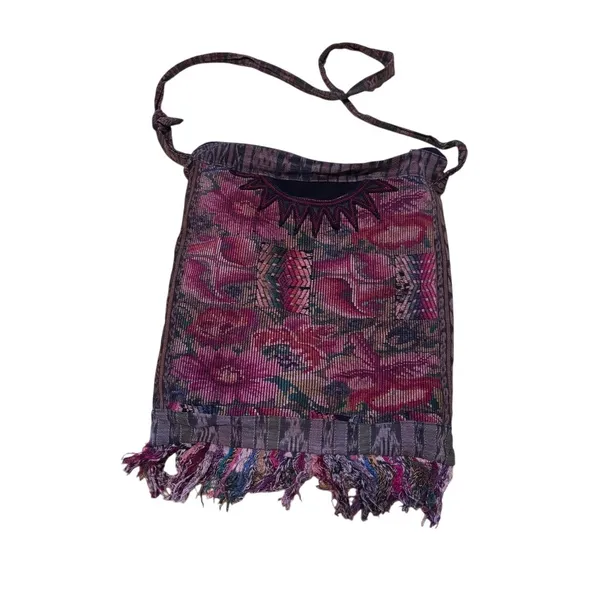 Tapestry Boho Woven Shoulder Bag Floral Fringe Multicolor - Image 2