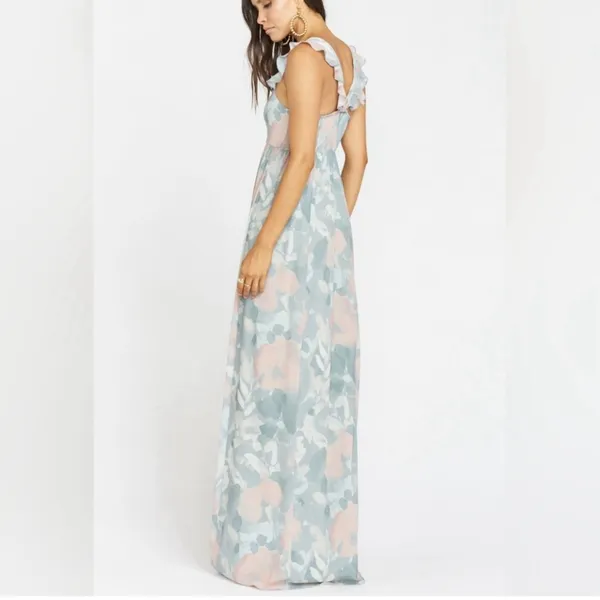 Show Me Your Mumu Reese Ruffle Sage I Do Floral June Maxi Dress SMALL - Image 4