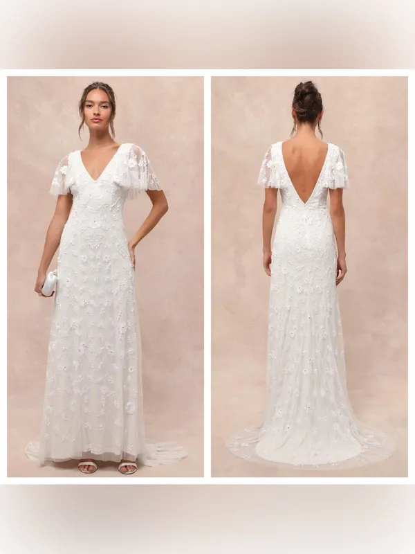 Lulu's Safiya White Sequin Flutter Sleeve Maxi Dress - Image 2