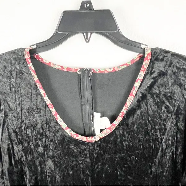LEW MAGRAM Black Velour Long Sleeves Mixed Prints Maxi Dress Medium Boho Casual - Image 5