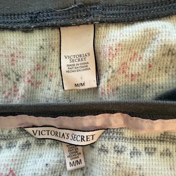 Vintage Victoria's Secret PJ’s Thermal Waffle Snowflake Bear Gray/pink - MD - Image 5
