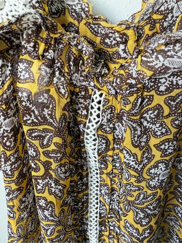 Anthropologie Floral Lace Trim Tank Top Yellow Brown Size 2 - Image 12