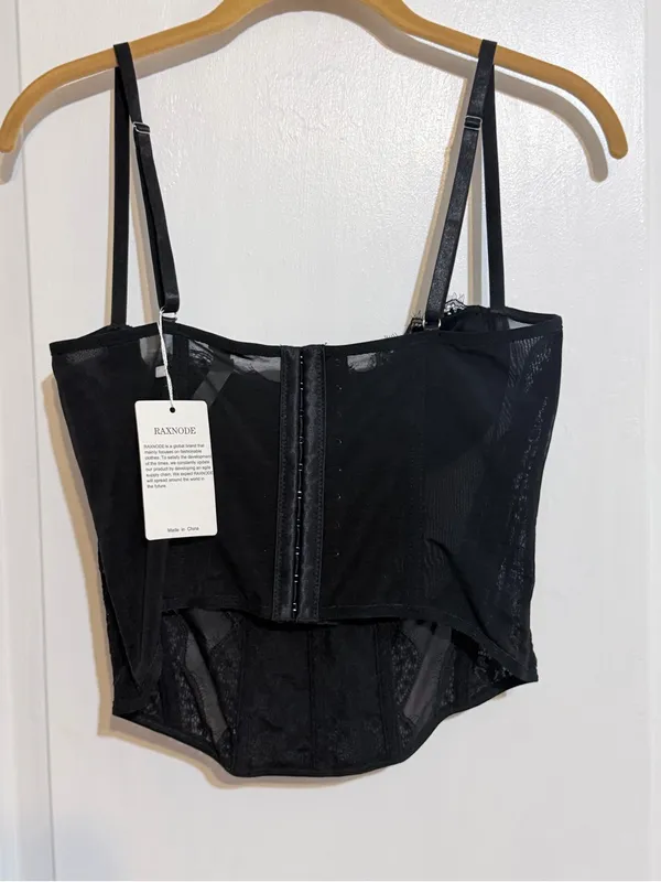 Black Lace Corset Bustier Top Size L - Image 4