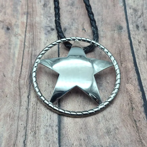 Western Texas Star Brooch Pin Pendant on a Black Faux Cord Collar Necklace 18" - Image 8