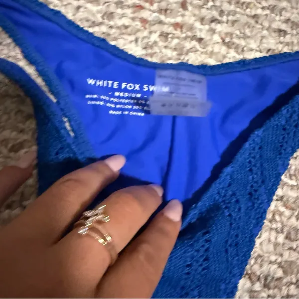 White Fox Hello Sunshine Bandeau Bikini Top Electric Blue Thong- Size Medium/XL - Image 2